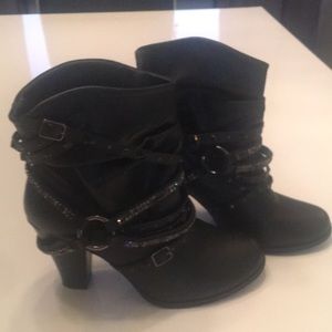 Venus booties, biker, bling, studs, strappy size 10